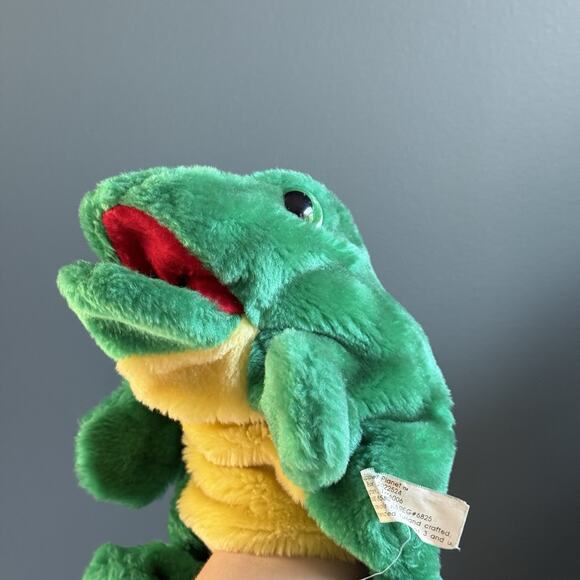 Rare Cute Vintage Green Plush Frog Hand Puppet Planet HTF Plastic Mouth Support - Picture 9 of 12